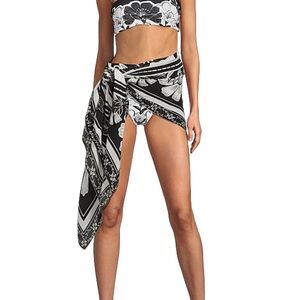 NWT Farm Rio Black Flower Leopards Sarong